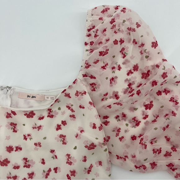 Mi Ami Dainty Floral Flowy Mini Dress Cream Pink Red Valentine’s Day Women’s Med - Picture 8 of 8